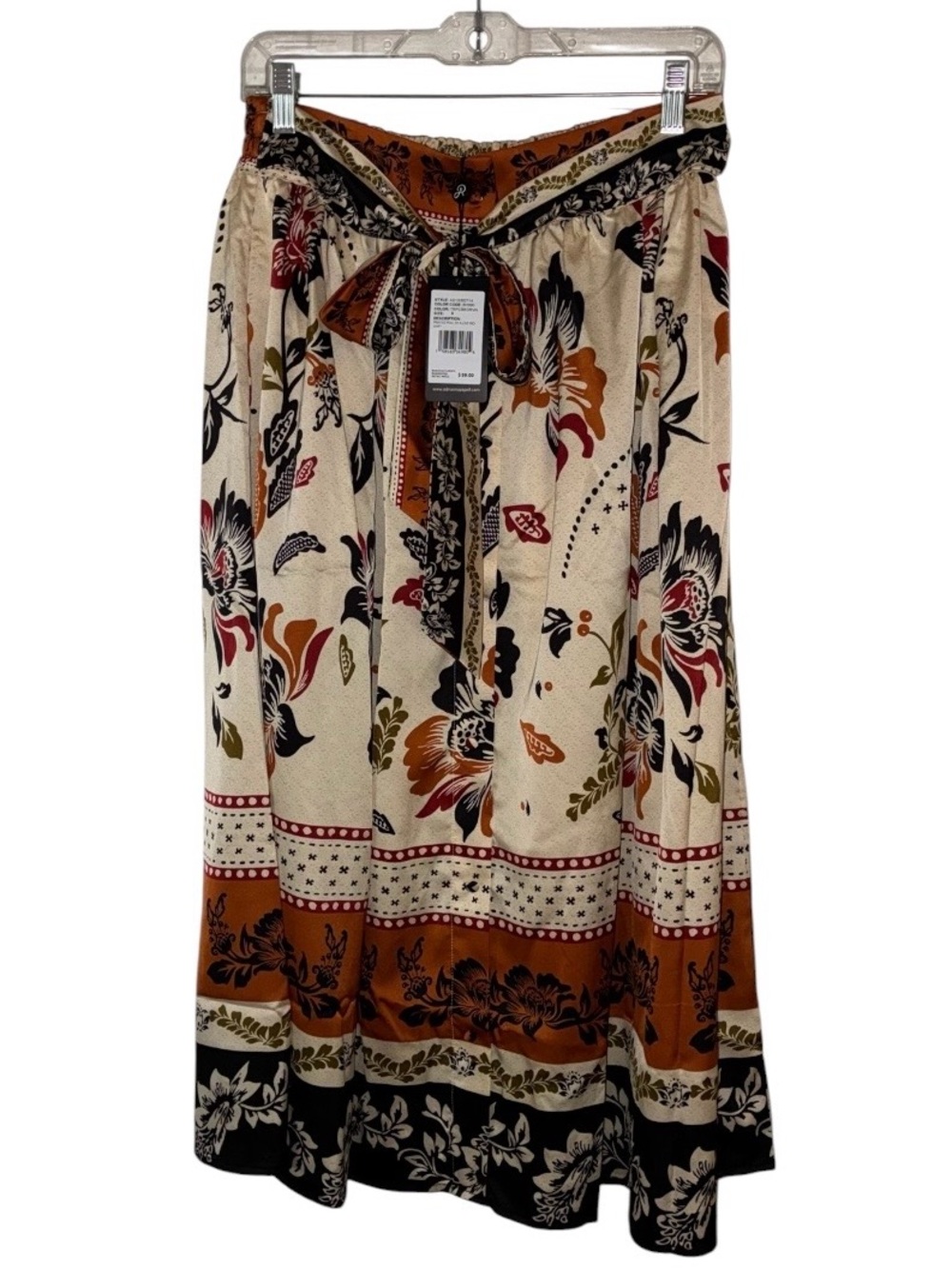 NWT Adrianna Papell Tie Floral Printed Midi Skirt Tropic Border‎ Vine Sz S - Picture 2 of 11
